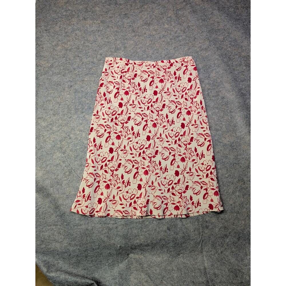 Vtg Jacobson's 100% Silk Skirt Knee Length Tan Pink/Red Floral Valentines Large